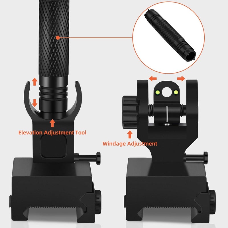 DSJJ Fiber Optic Iron Sights, Flip Up Front and Rear Backup Sights,fits Picatinny & Weaver Rails Mount Flip Up Sights - Image 3